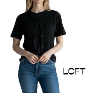 LOFT Black Cable Knit Short Sleeve Sweater Size S